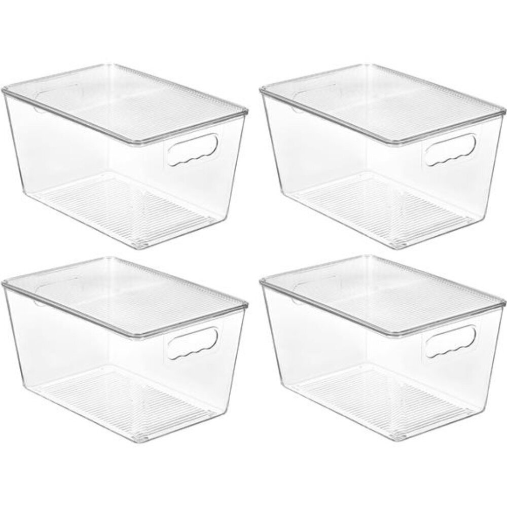4Pack Clear Stackable StorageBins with Lids,Large Plastic Containers with Handle